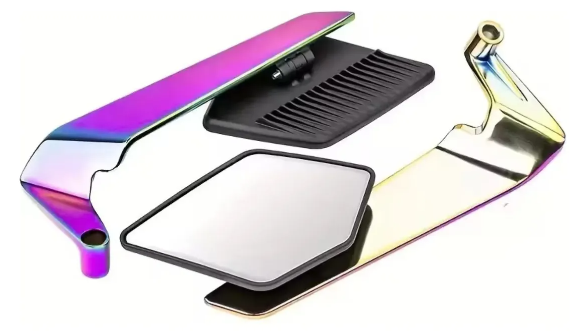 JGO ESPEJOS UNIVERSALES ALERON ALETA DE TIBURÓN COLOR TORNASOL ALUMINIO